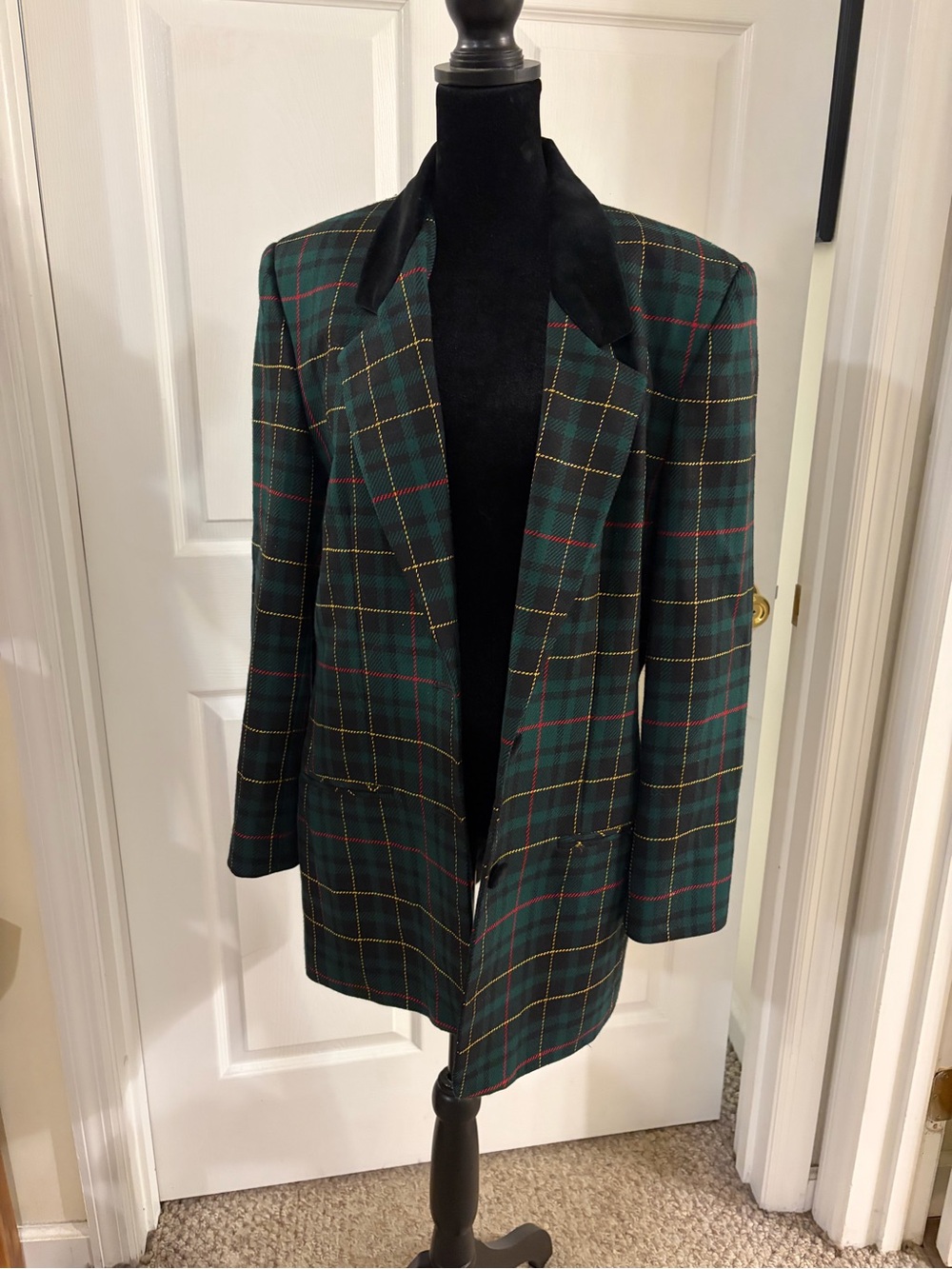 Vintage Talbots Heritage Tartan Plaid Green Holiday Velvet Collar women’s 10